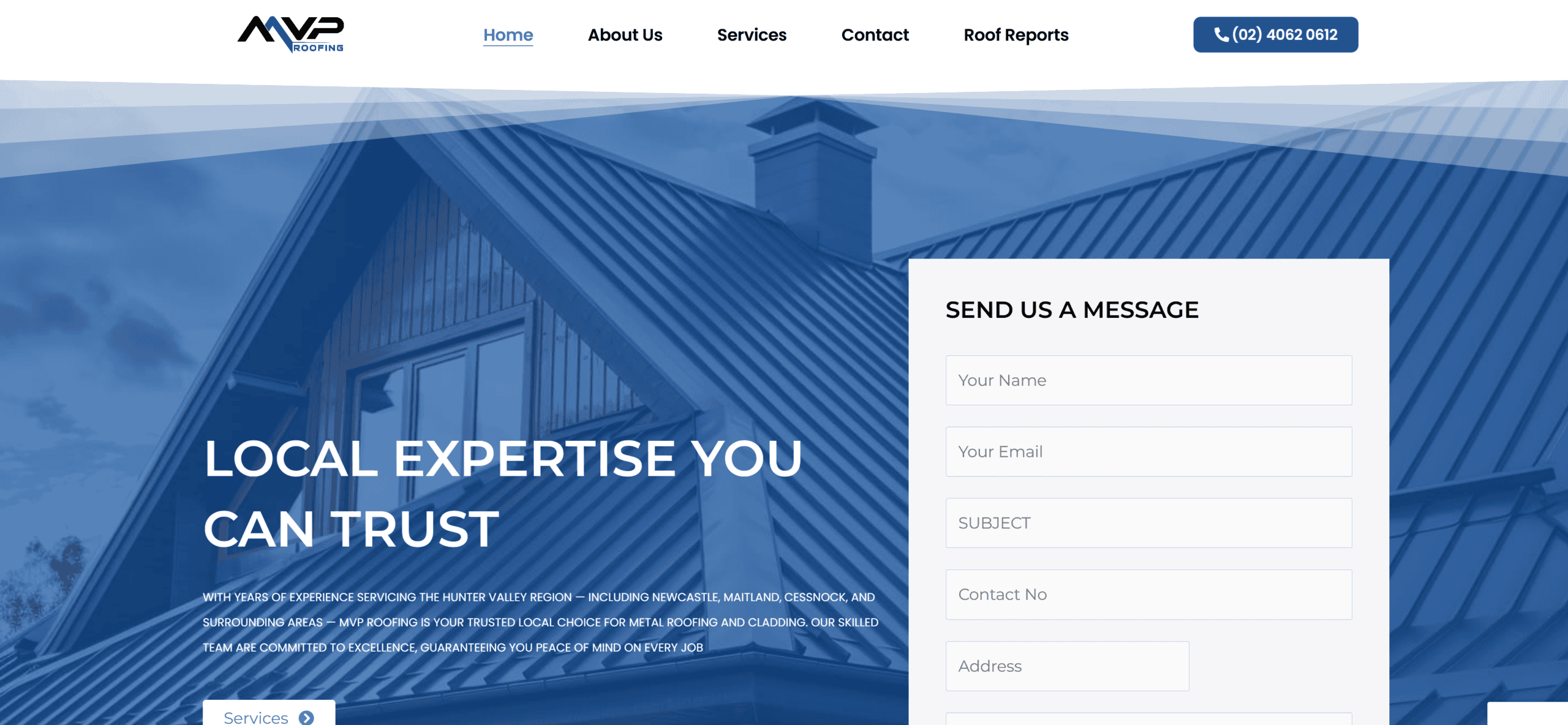 MVP Roofing website homepage