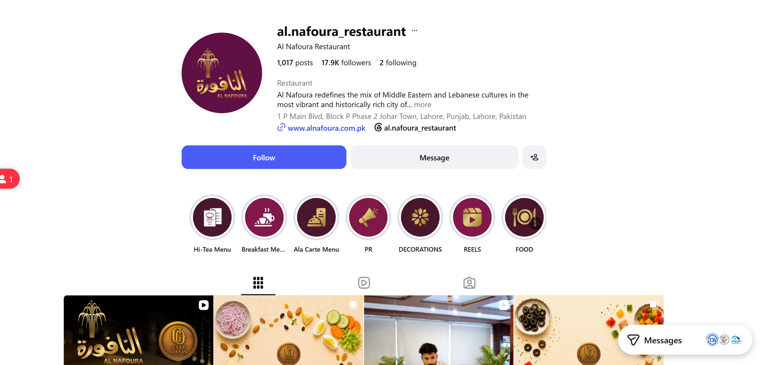 Instagram content management case study for a Lebanese restaurant in Lahore